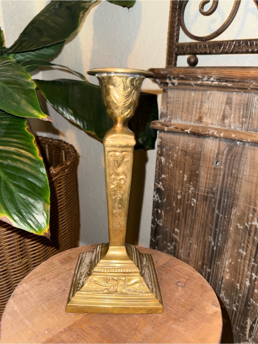 Repousse Brass Taper Candlestick Holder